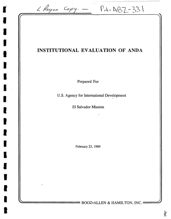 Institutional evaluation of ANDA [Administracion Nacional de Acueductos y Alcantarillados (National Water and Sewer Authority)]