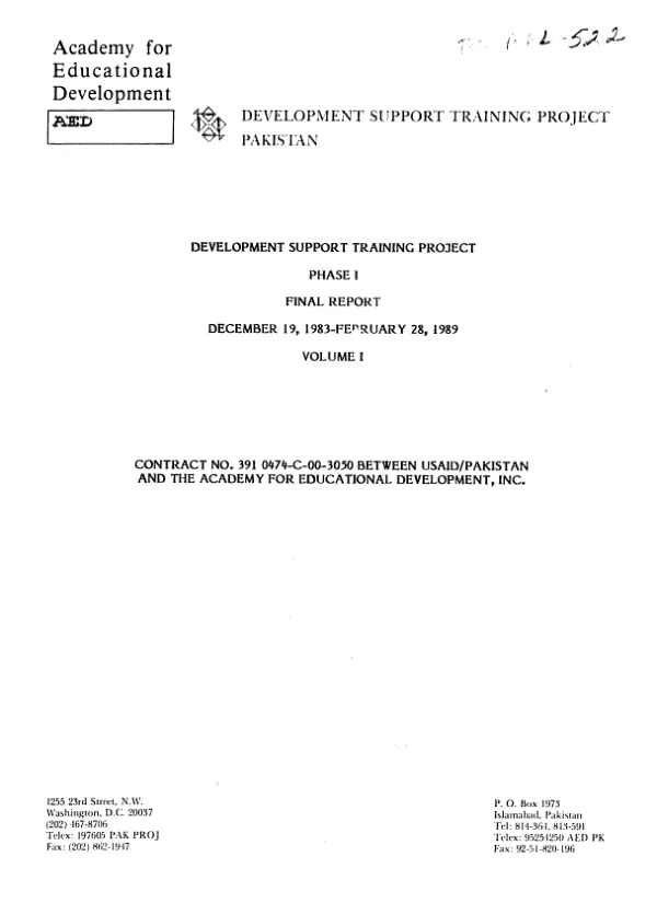 Development support training project : phase I final report, December 19, 1983-February 28, 1989