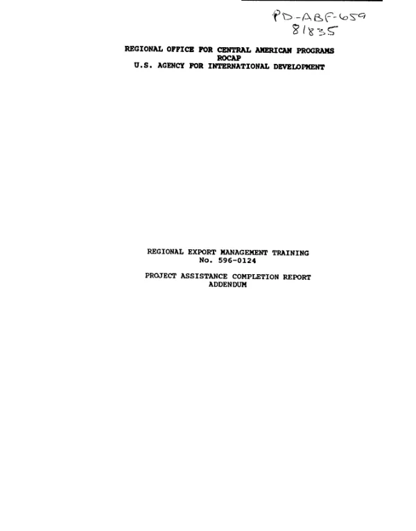 Regional export management training no. 596-0124 : project assistance completion report addendum