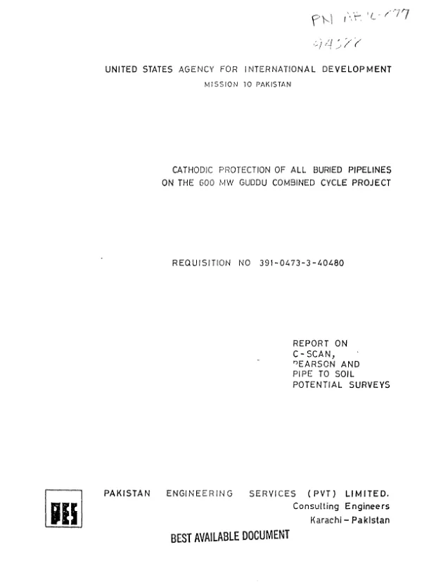 Cathodic protection of all buried pipelines on the 600 MW Guddu combined cycle project : report on C - scan, Pearson and pipe to soil potential surveys