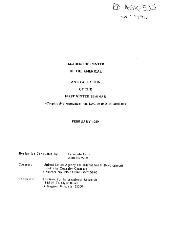 Leadership Center of the Americas : an evaluation of the first winter seminar (cooperative agreement no. LAC-0640-A-00-8040-00)