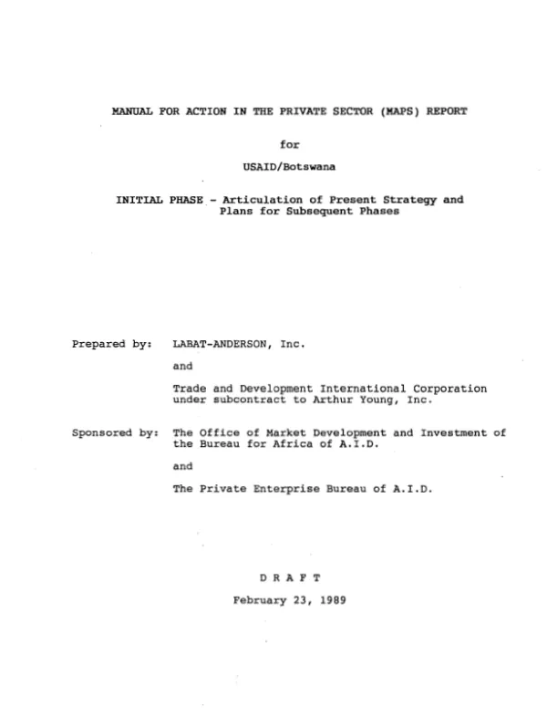 Manual for action in the private sector (MAPS) report for USAID/Botswana