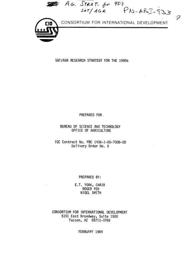 S&T/AGR research strategy for the 1990s