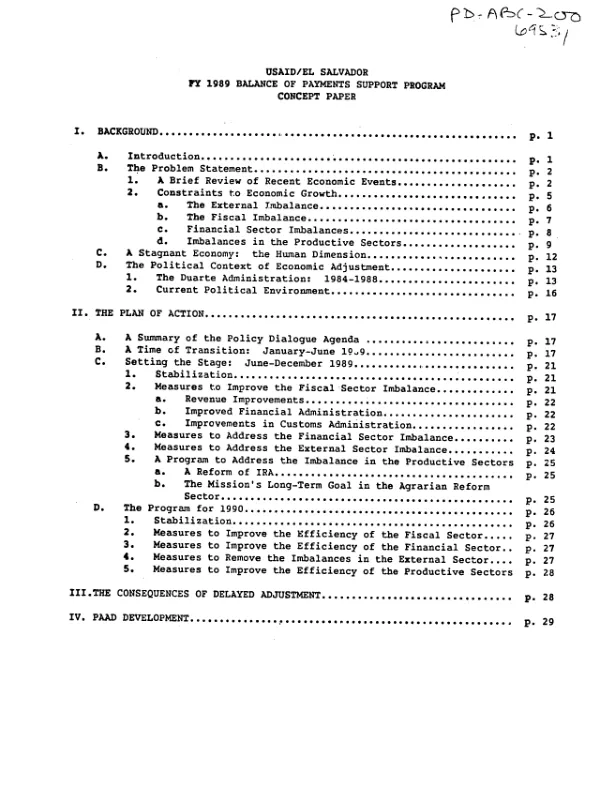 USAID/El Salvador, FY 1989 balance of payments support program : concept paper