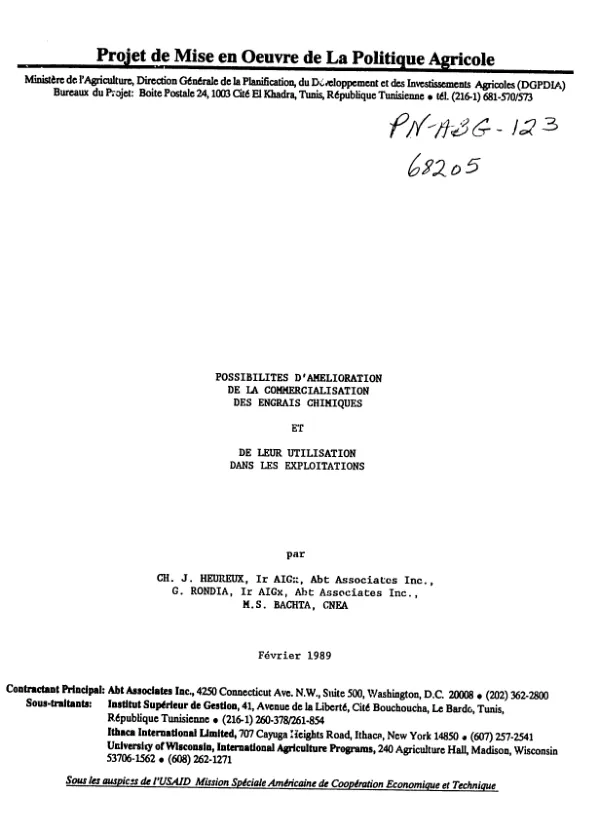 Possibilites d"amelioration de la commercialisation des engrais chimiques et de leur utilisation dans les exploitations