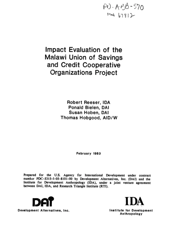 Impact evaluation of the Malawi Union of Savings and Credit Cooperative Organizations project