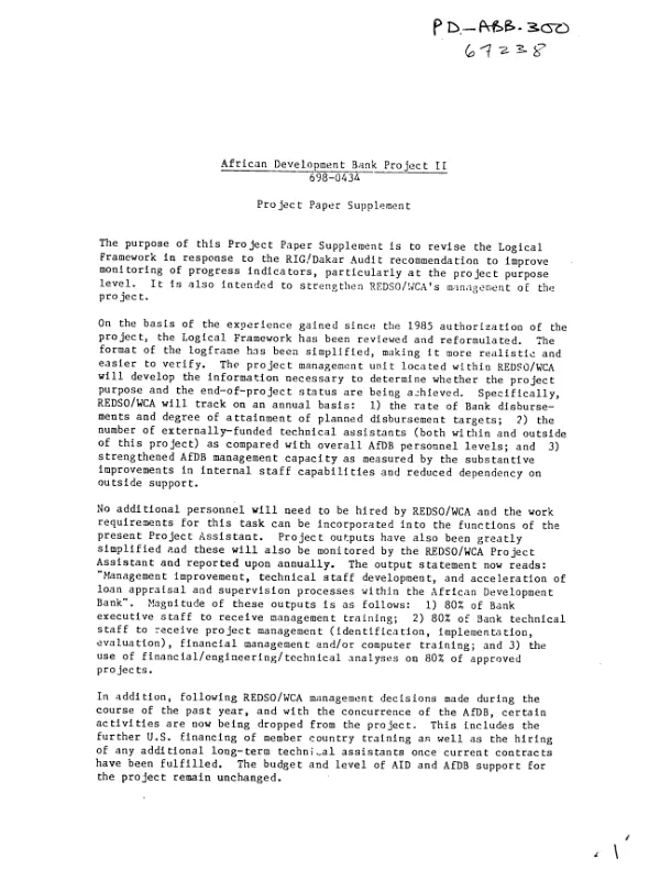 African Development Bank project II : amendment