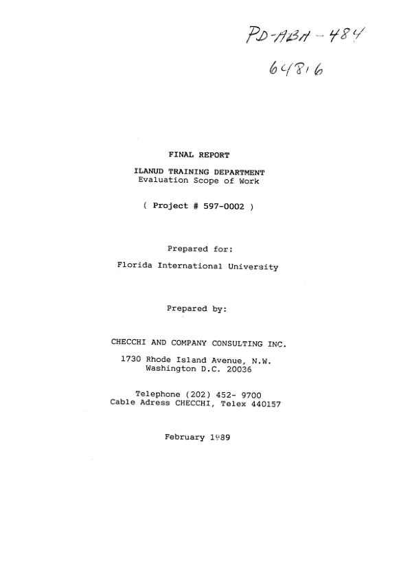 Final report : ILANUD Training Department, evaluation scope of work