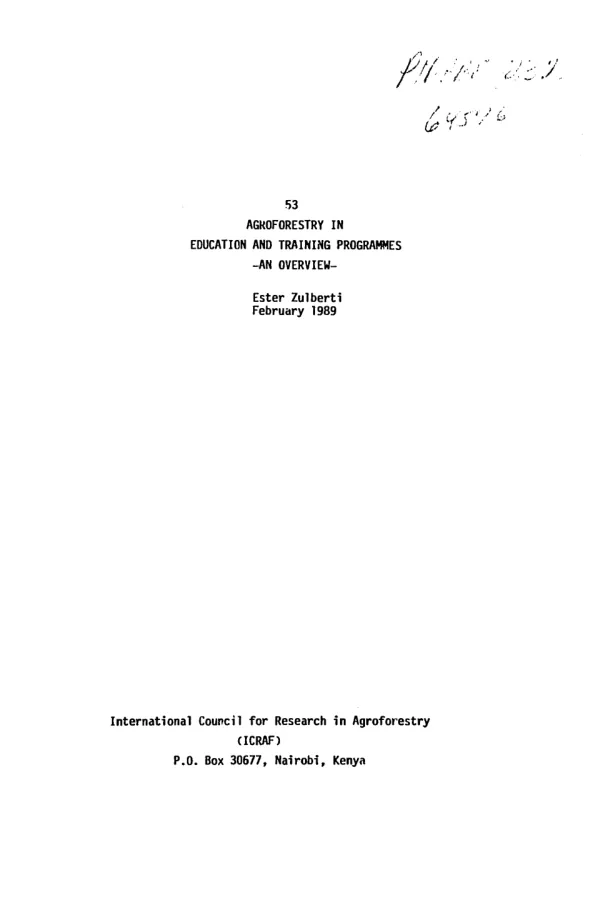 Agroforestry in education and training programmes : an overview