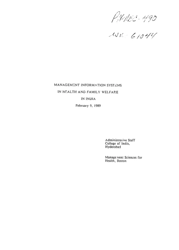 Management information systems in health and family welfare in India