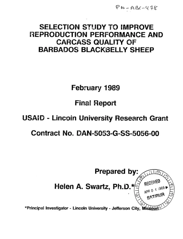 Selection study to improve reproduction performance and carcass quality of Barbados blackbelly sheep : final report
