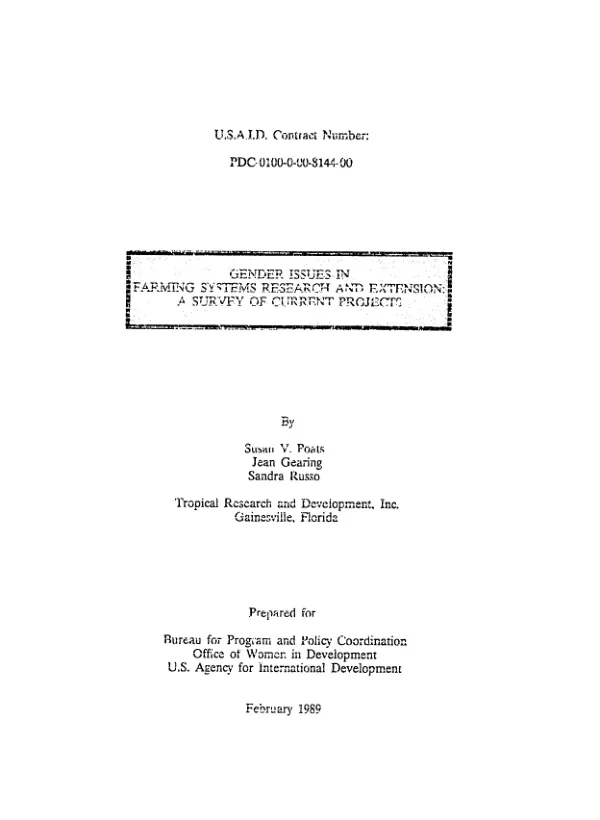 Gender issues in farming systems research and extension : a survey of current projects