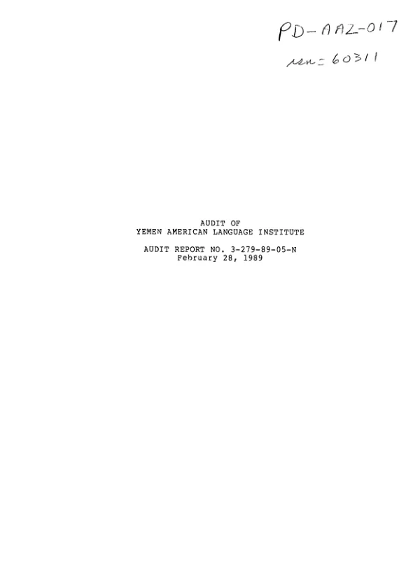 Audit of Yemen American Language Institute