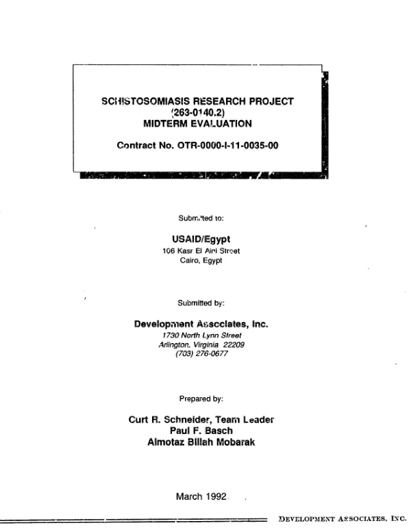 Schistosomiasis research project (263-0140.2) : midterm evaluation -- contract no. OTR-0000-I-11-0035-00