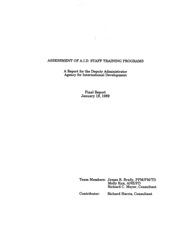 Assessment of A.I.D. staff training programs : a report for the Deputy Administrator, Agency for International Development