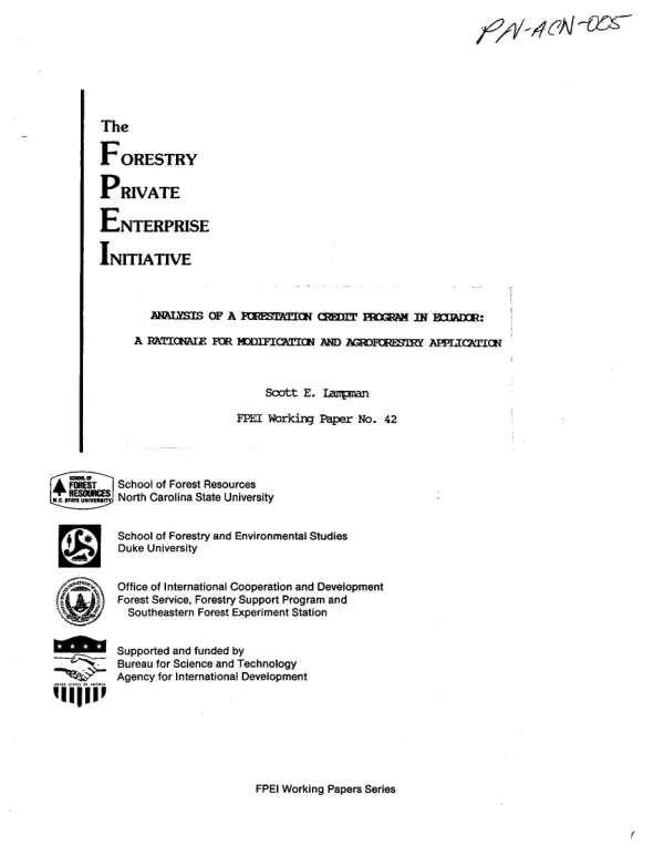 Analysis of a forestation credit program in Ecuador : a rationale for modification and agroforestry application