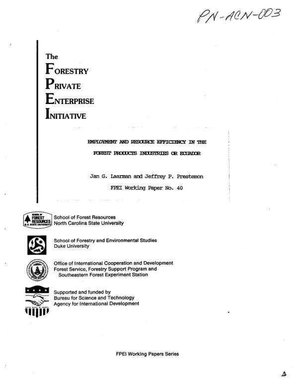 Employment and resource efficiency in the forest products industries or [i.e. of] Ecuador