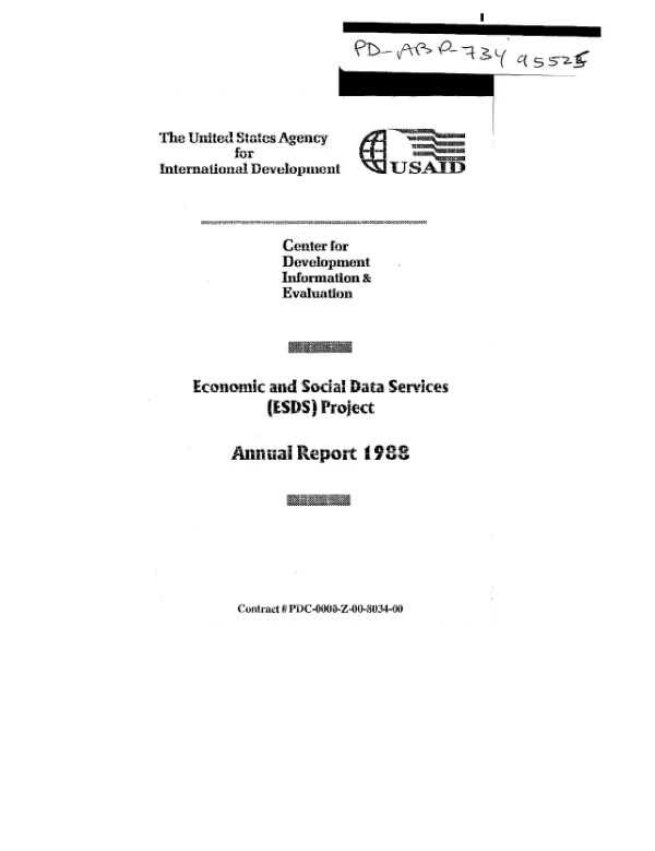 Economic and Social Data Services (ESDS) project -- contract # PCD-0000-Z-00-8034-00 : the Pragma Corporation annual report for the year ending December 31, 1988