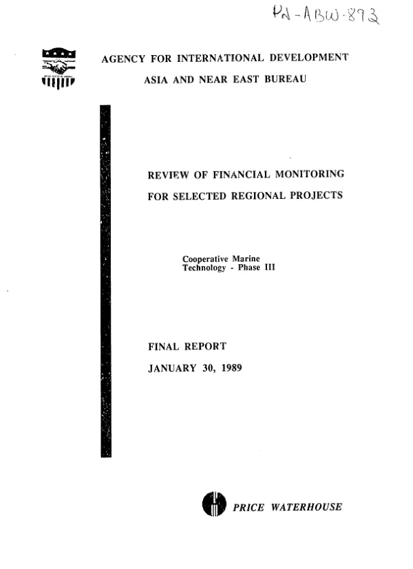 Review of financial monitoring for selected regional projects : cooperative marine technology -- phase III -- final report