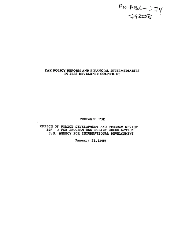 Tax policy reform and financial intermediaries in less developed countries