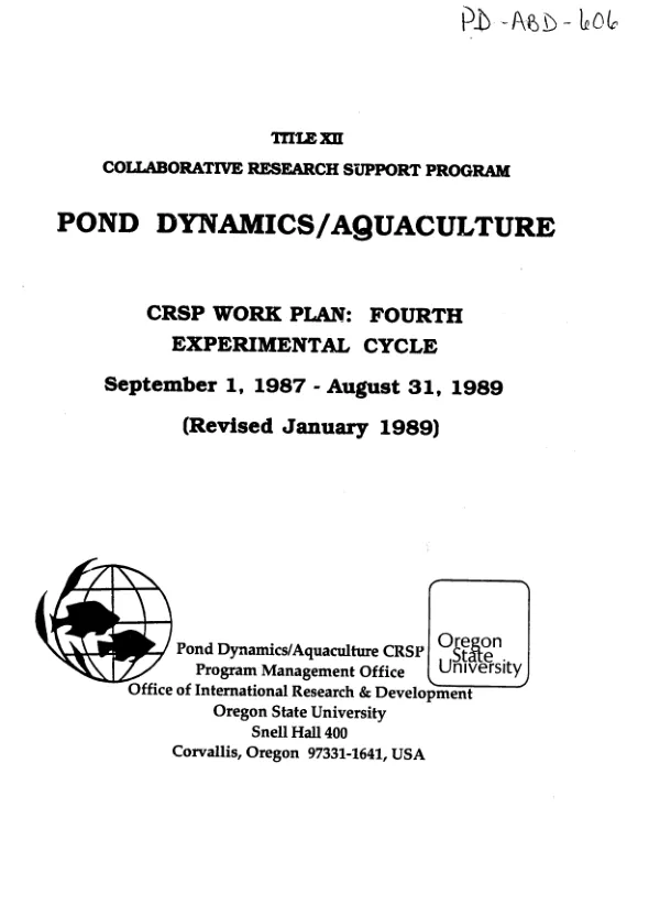 CRSP work plan : fourth experimental cycle -- September 1, 1987 through August 31, 1989