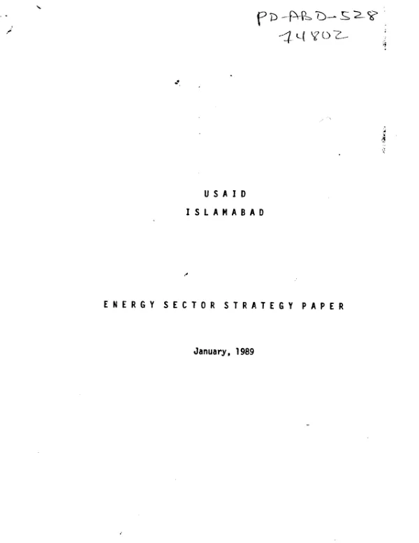 USAID/Islamabad : energy sector strategy paper