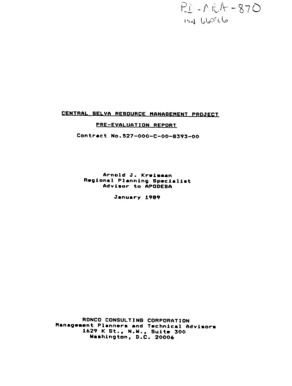 Central Selva resource management project : pre-evaluation report