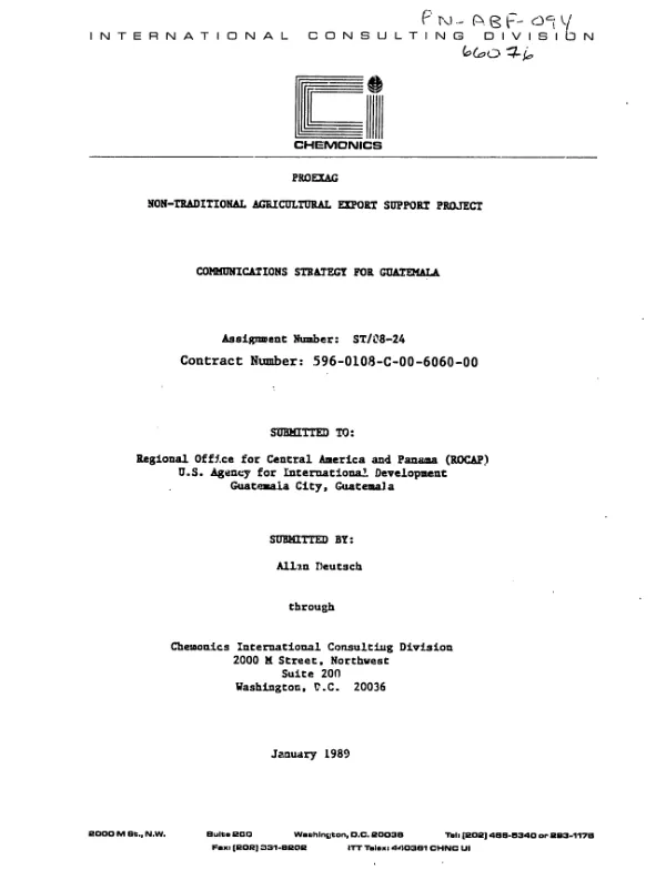 PROEXAG, non-traditional agricultural export support project : communications strategy for Guatemala