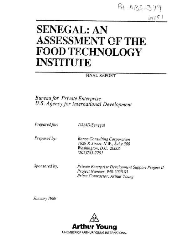 Senegal : an assessment of the Food Technology Institute