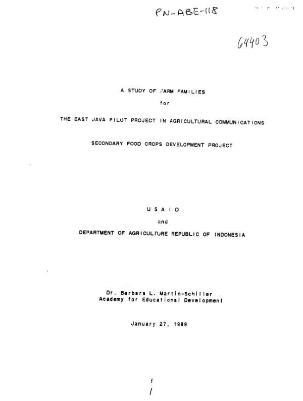Study of farm families for the East Java pilot project in agricultural communications, secondary food crops development project