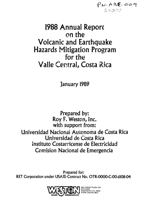 1988 annual report on the volcanic and earthquake hazards mitigation program for the Valle Central, Costa Rica