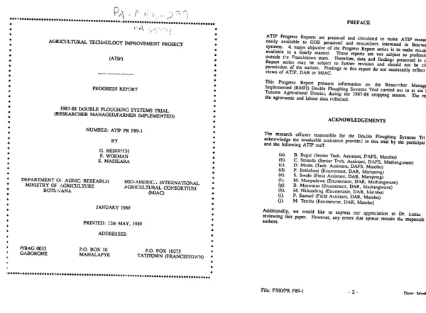 1987-88 double ploughing systems trial (researcher managed/farmer implemented)
