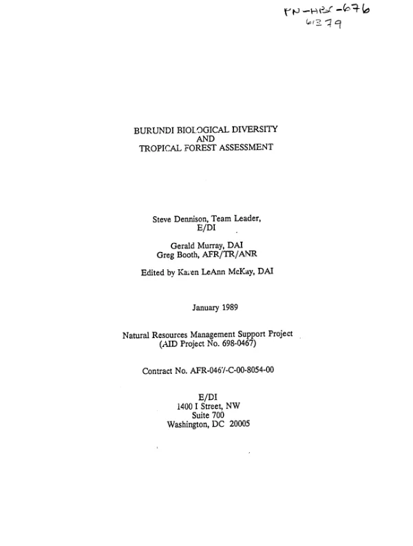 Burundi biological diversity and tropical forest assessment [: executive summary]