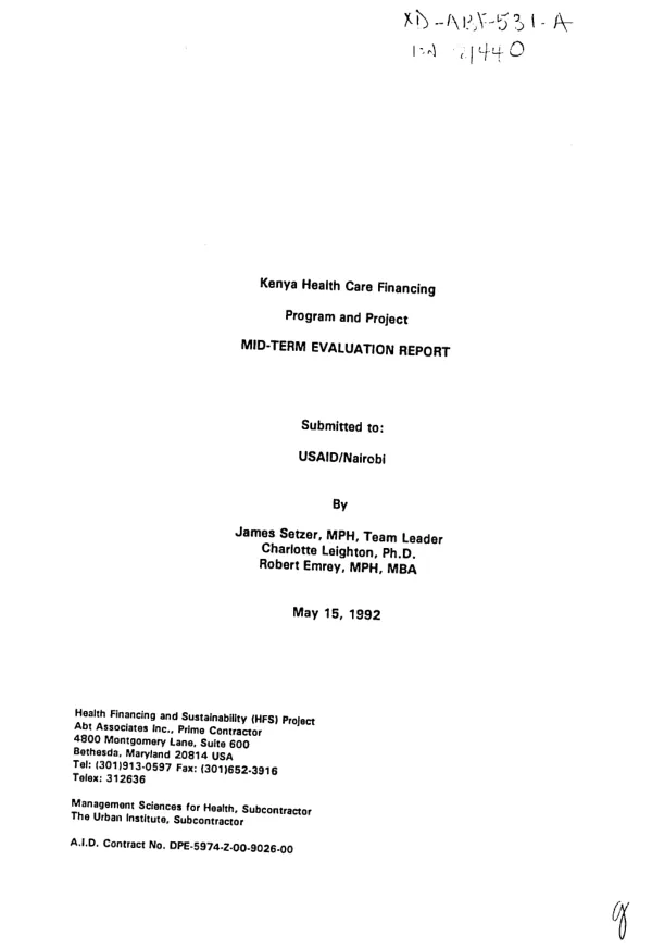 Kenya health care financing program and project : mid-term evaluation report