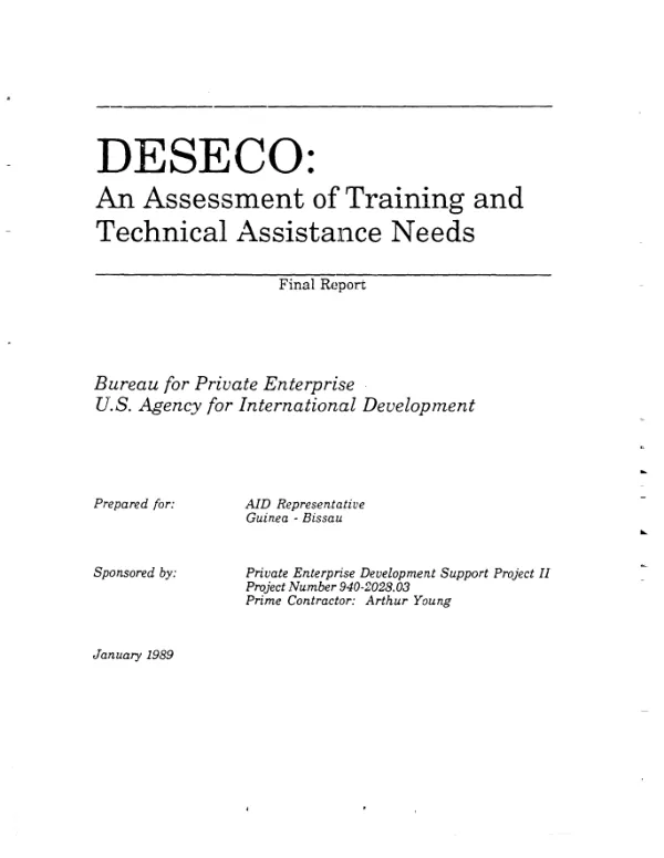 DESECO : an assessment of training and technical assistance needs -- final report