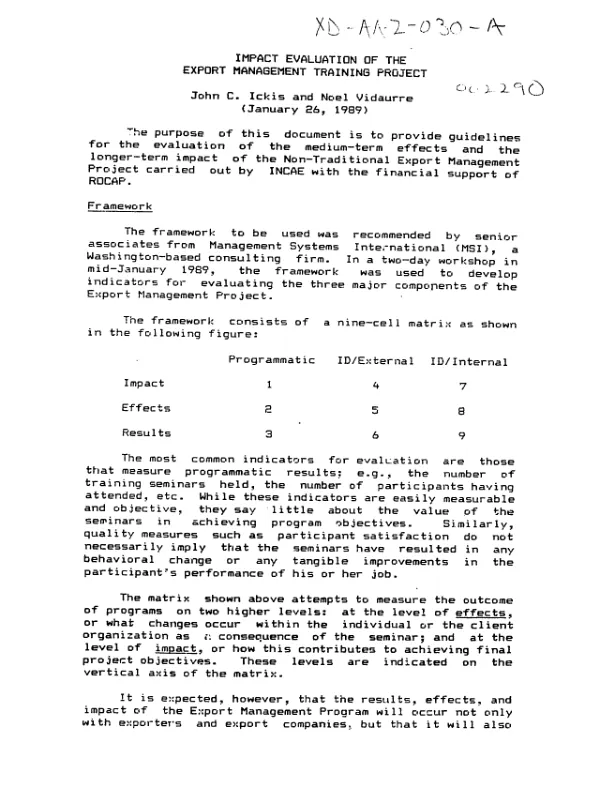 Impact evaluation of the export management training project