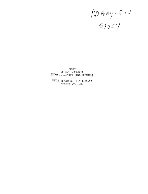 Audit of USAID/Bolivia economic support fund programs