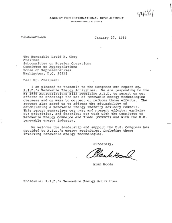A.I.D."s renewable energy activities : a report to Congress