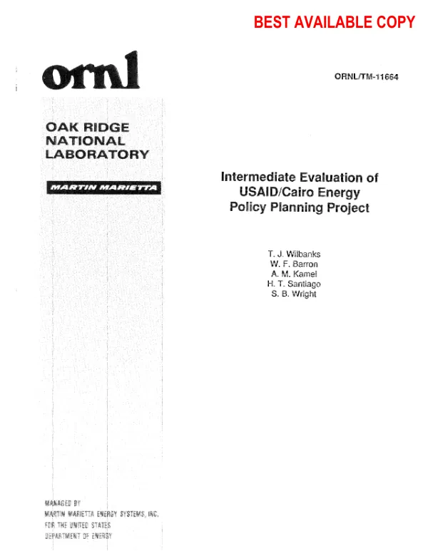 Intermediate evaluation of USAID/Cairo energy policy planning project