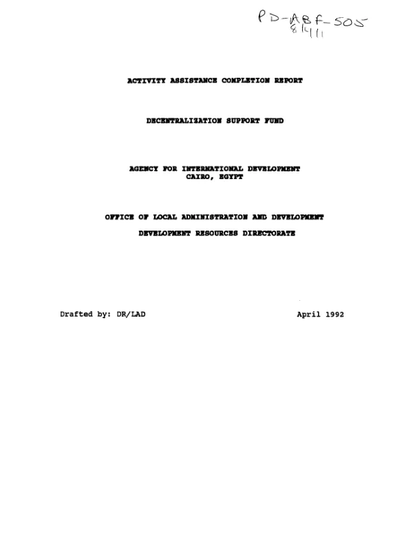 Activity assistance completion report : decentralization support fund