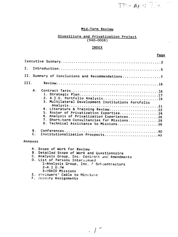 Mid-term review : divestiture and privatization project (940-0008)