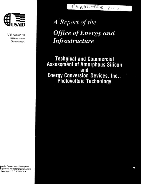 Technical and commercial assessment of amorphous silicon and Energy Conversion Devices, Inc. photovoltaic technology