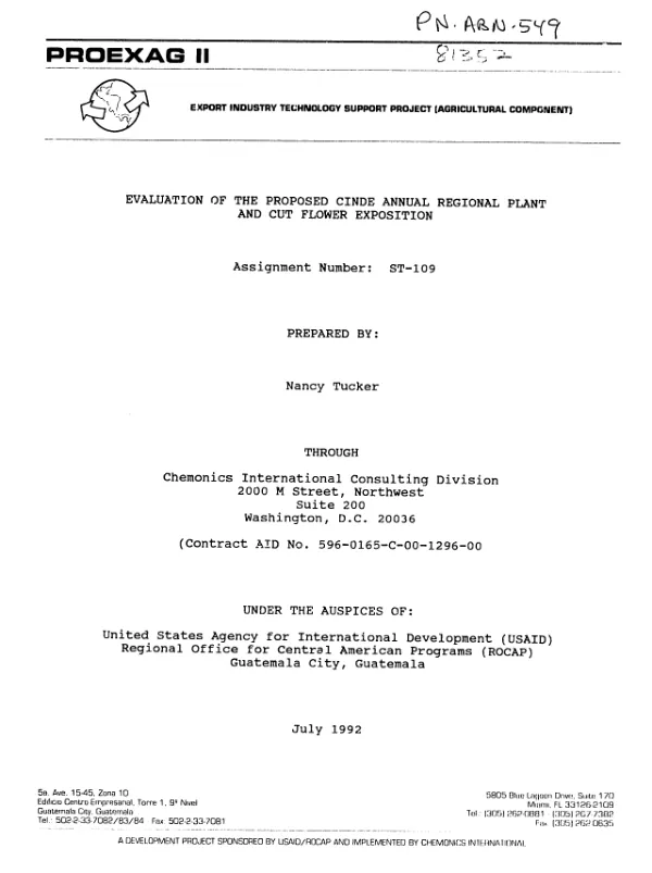 Evaluation of the proposed CINDE [Costa Rican Coalition of Development Initiatives] annual regional plant and cut flower exposition