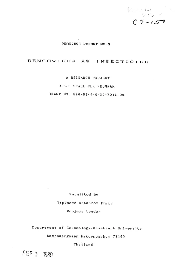 Progress report no. 3 : densovirus as insecticide