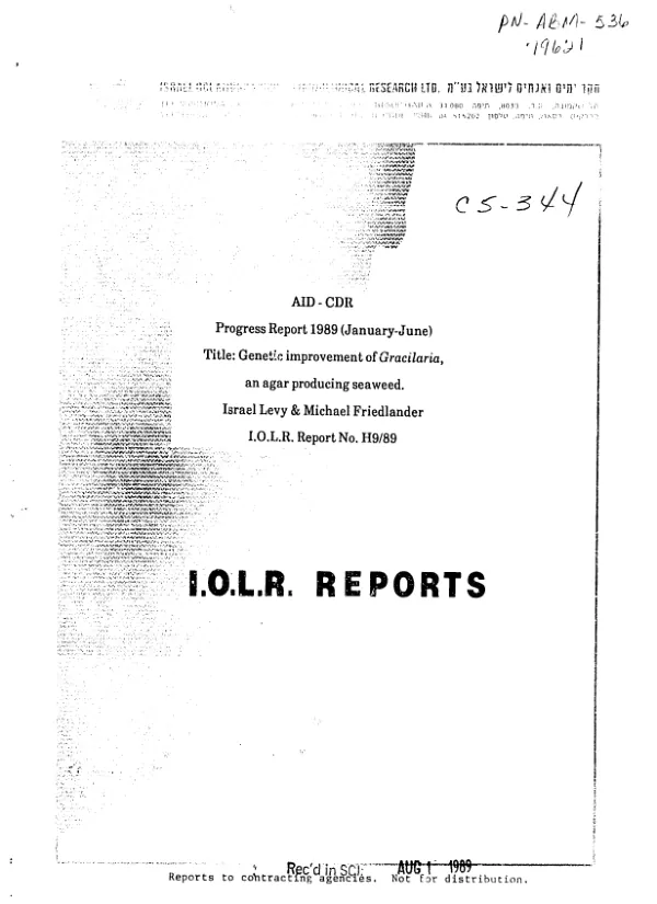 Progress report 1989 (January - June) : genetic improvement of Gracilaria, an agar producing seaweed