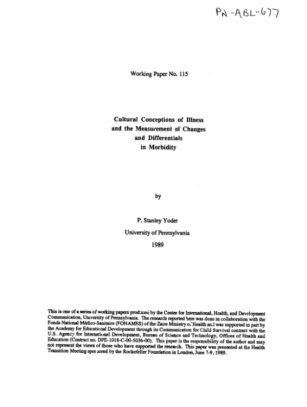 Cultural conceptions of illness and the measurement of changes and differentials in morbidity