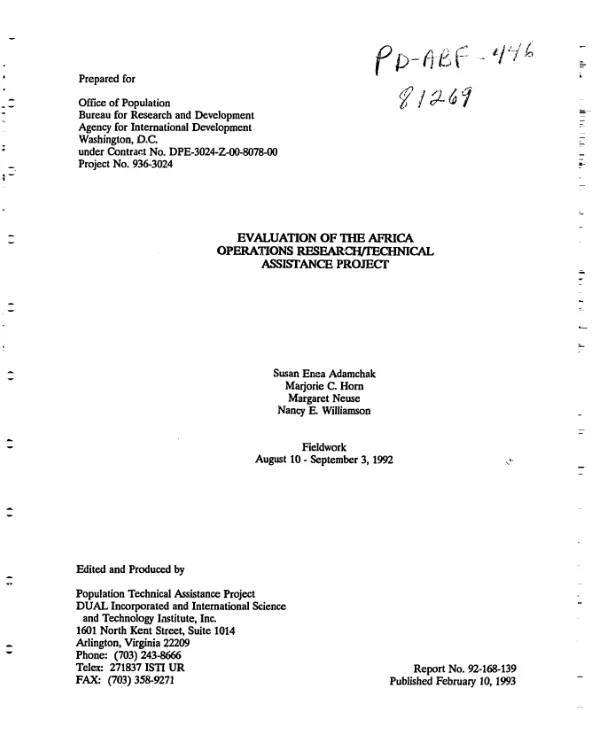 Evaluation of the Africa operations research/technical assistance project