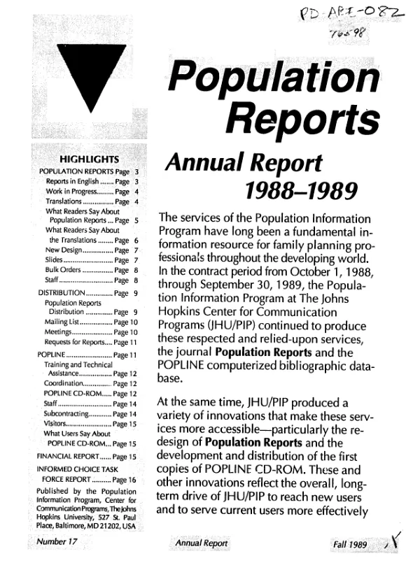 Population reports : annual report 1988-1989
