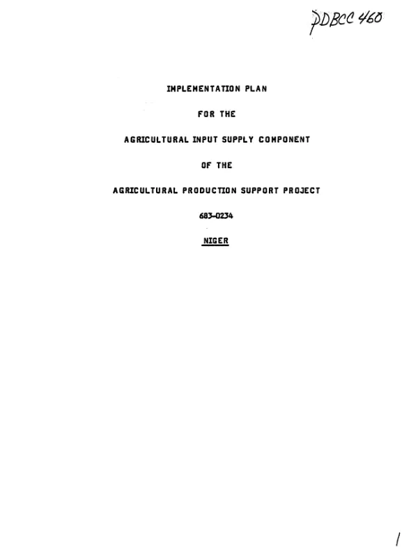 Implementation plan for the agricultural input supply component of the agricultural production support project, 683-0234, Niger