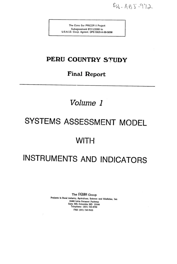Systems assessment model with instruments and indicators